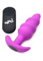 21X Vibrating Silicone Swirl Butt Plug with Remote - Purple - thumbnail