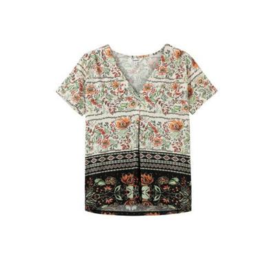 Desigual top met all over print ecru/zwart/groen