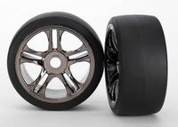 Tires & wheels, assembled, glued split-spoke, black chrome (front) (TRX-6479) - thumbnail