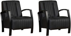 Set van 2 Zwarte leren industriële stalen fauteuils Glamour - Rancho Leer Nero (zwart leer)