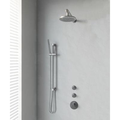 Regendoucheset Inbouw Muur Brauer 20cm Rond Geborsteld Nikkel PVD 3 Greeps Thermostaatkraan Glijstang en Staafhanddouche
