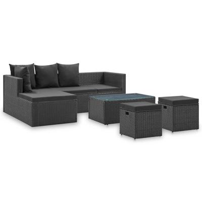 vidaXL 4-delige Loungeset met kussens poly rattan zwart vidaXL 4-delige Loungeset met kussens poly rattan zwart