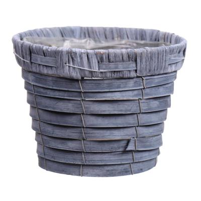 Bloempot/plantenbak handgemaakt riet/rotan mand grijs 16 x 13cm - Plantenpotten Bloempot/plantenbak handgemaakt riet/rotan mand grijs 16 x 13cm - Plantenpotten