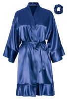 Ruffle kimono navy blauw - satijnen look