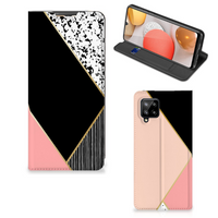 Samsung Galaxy A42 Stand Case Zwart Roze Vormen - thumbnail