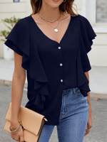 V Neck Loose Casual Striped Blouse