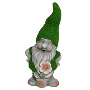 Tuinkabouter beeldje - Dwarf Okkie - Polystone - grasgroene muts - 32 cm