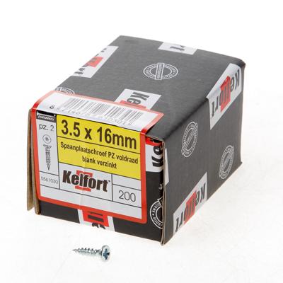 Kelfort Spaanplaatschroef platverzonken kop verzinkt pozidriv voldraad 3.5 x 16mm Kelfort Spaanplaatschroef platverzonken kop verzinkt pozidriv voldraad 3.5 x 16mm