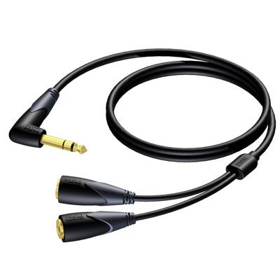 Procab CLA720/1.5 verloopkabel 1x Stereo jack haaks naar 2x Mono jack female 1.5m