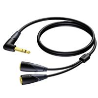 Procab CLA720/1.5 verloopkabel 1x Stereo jack haaks naar 2x Mono jack female 1.5m