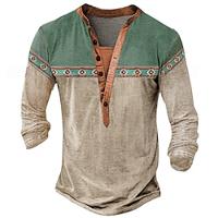 Tribal Ontwerper Retro vintage Voor heren 3D-afdrukken T-shirt Henley-shirt Straat Casual Dagelijks T-shirt Koningsblauw Groen Grijs Lange mouw Henley Overhemd Zomer Lente Herfst Kleding S M L XL XXL Lightinthebox