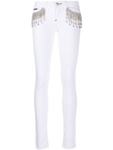 Philipp Plein jean slim à franges en cristal - Blanc