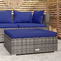 Tuinvoetenbank met kussen 70x70x30 cm poly rattan grijs - thumbnail