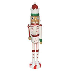 Notenkraker decoratie figuur/beeld - 10 x 9 x 55 cm - wit/rood/groen - hout - kerstbeeld