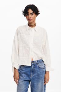 Effen overhemd met borduursels - WHITE - XL