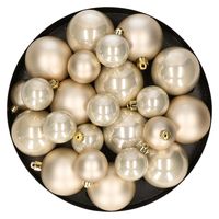 Kerstversiering kunststof kerstballen parel/champagne 6-8-10 cm pakket van 22x stuks