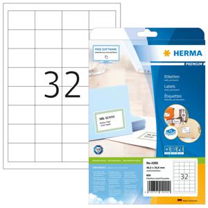 Herma 4200 Universele etiketten 48.3 x 33.8 mm Papier Wit 800 stuk(s) Permanent hechtend Inkjet, Laser (zwart/wit), Laser (kleur), Kopiëren (zwart/wit),