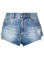 AREA crystal-embellished denim mini shorts - Bleu