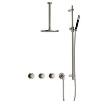 Hotbath Cobber X complete thermostatische douche inbouwset cobberx 70 met 2 stopkranen met plafondbuis 30 cm en glijstang, geborsteld nikkel