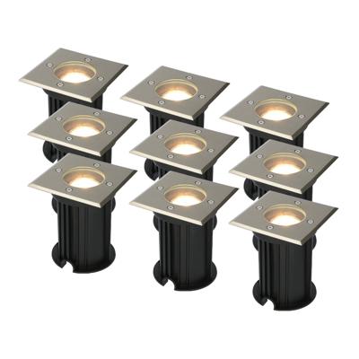 Set van 9 Ramsay LED Grondspot - Dimbaar - Vierkant - GU10 - 4 Watt 345 lumen - 2700K warm wit - RVS - IP67 waterdicht - Tuinspot - Oprit Set van 9 Ramsay LED Grondspot - Dimbaar - Vierkant - GU10 - 4 Watt 345 lumen - 2700K warm wit - RVS - IP67 waterdicht - Tuinspot - Oprit