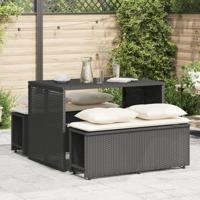 3-delige Tuinset met kussens poly rattan zwart - thumbnail