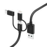 Hama 3in1 Multi-oplaadkabel USB-A - Micro-USB USB-C En Lightning 1,5 M Zwart - thumbnail