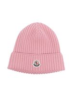 Moncler Enfant logo-appliqué ribbed beanie - Rose - thumbnail