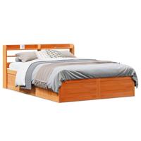 vidaXL Bedframe met hoofdbord massief grenenhout wasbruin 135x190 cm, bed, 2-persoonsbed slaapkamermeubel, houten bed, tweepersoonsbed