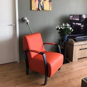 Leren fauteuil met stalen frame - oranje leer - Echt leer, Industrieel, ontdek de vele Leersoorten en Kleuren bij ShopX