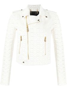 Philipp Plein veste de moto Sangallo en cuir - Blanc