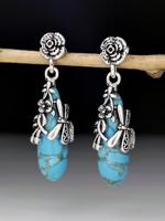 Vintage Casual Turkoois Bloemen Libel oorbellen