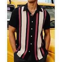 Voor heren Overhemd Zomer overhemd Overhemd met knopen Normaal shirt Bowlingshirt Zwart blauw Korte Mouw Gestreept Revers Straat Vakantie Afdrukken Kleding Modieus Jaren '50 Vrije tijd Hawaii Lightinthebox - thumbnail