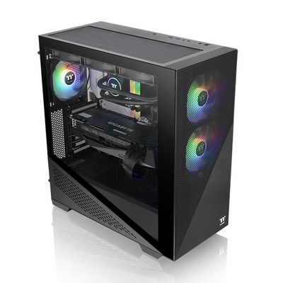 Thermaltake CA-1S4-00M1WN-00 Midi-tower PC-behuizing Zwart 3 voorgeïnstalleerde LED-ventilators, LCS-compatibel, Zijvenster, Geschikt voor DIY-waterkoeling,