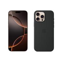 Apple iPhone 16 Pro Max (256 GB) - Desert titanium + Siliconenhoesje met MagSafe - Zwart