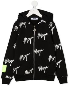 MSGM Kids sweat à capuche zippé à logo imprimé - Noir