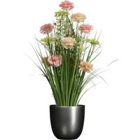 Kunstbloemen boeket roze - in pot antraciet grijs - keramiek - H70 cm