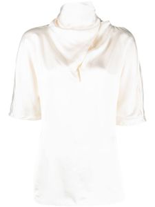 Jil Sander blouse en soie à col montant - Tons neutres