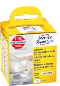 Avery-Zweckform Rol met etiketten 82 x 28 mm Papier Wit 260 stuk(s) Permanent hechtend Adresetiketten AS0722370