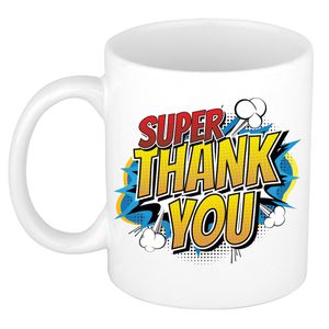 Super thank you cadeau mok / beker wit - super bedankt kado popart stijl   -