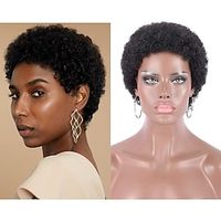 100% menselijk haar korte zwarte afro kinky krullende pruiken voor vrouwen 130% natuurlijke kleur volledige machine gemaakt haar menselijk haar capless pruiken geen kant pruiken 4 inch Lightinthebox