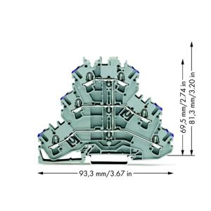 WAGO 2002-3208 Doorgangsklem 3-etages 5.20 mm Spanveer Toewijzing: N Grijs 50 stuk(s)