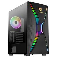 Aerocool Cronus Mid Tower Case – PC Gaming Case with 1 x 1400mm ARGB Rear Fan, RGB LED Front & Full Tempered Glass Side Panel, GPU Bracket, Supports Liquid Cooling, Cable Management, Tower Case, Black
