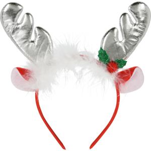 Kerst diadeem/haarband - rendier gewei met oren - zilver - polyester - accessoires