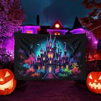 halloween decoraties blacklight tapijt spookkasteel uv reactieve glow in the dark trippy misty spookhuis hangend tapijt muur kunst muurschildering voor woonkamer slaapkamer Lightinthebox