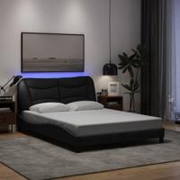 vidaXL Bedframe met LED-verlichting stof zwart 140x190 cm, bed, bed ombouw, stoffen bed, bedbodem, 2-persoons bed, gebogen bedframe