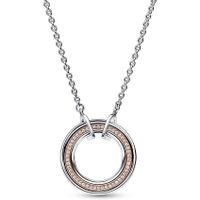 Pandora 382772C01 Ketting Pandora Signature Two-tone Logo-Pave zilver-zirconia rosekleurig-wit 45 cm