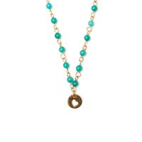 CO88 Collection 8CN-26027 - Collier met bedel - Agaat natuursteen 4 mm en hart bedel - lengte 38 + 3 cm - groen / goudkleurig