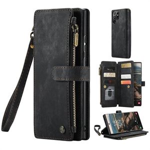 Caseme C30 Multifunctioneel Samsung Galaxy S22 Ultra 5G Portemonnee Hoesje - Zwart