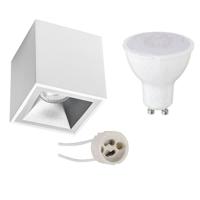 Opbouwspot Set - Pragmi Cliron Pro - Gu10 Fitting - Opbouw Vierkant - Mat Wit/zilver - 8w - Natuurlijk Wit 4200k -
