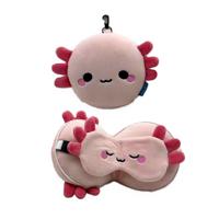 Maddie de Axolotl knuffel/reiskussen/slaapmasker - 2-in-1 set - voor kinderen